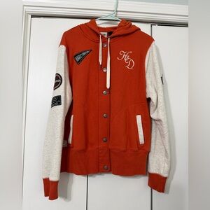 Harley-Davidson Biker Orange and White Patched Hoodie Full Zip Motorcycle